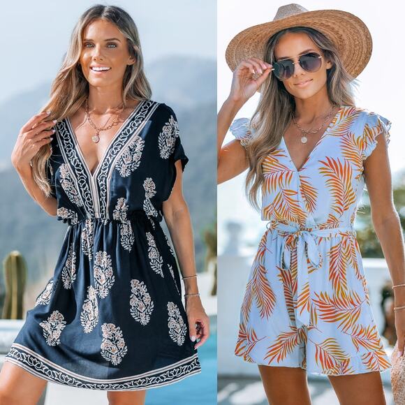 NWT Cupshe Beach Cover Up & Romper - Saltwater Glow Tropical Boho Bundle Size M - Picture 1 of 6